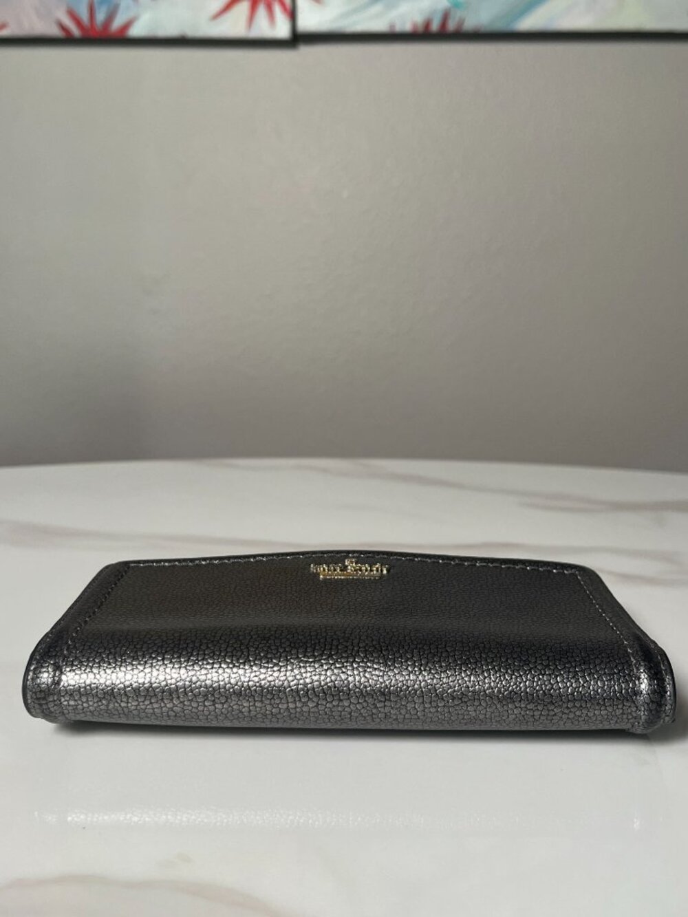Kate Spade New York Metallic Pebbled Gunmetal Leather Wallet - Picture 3 of 10